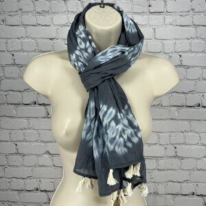 NWT Matr Boomie Blue Grey Dotted Tie Dyed Wavey Tasseled Scarf India Handmade